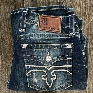 Rock Revival Blue Relaxed Jeans with Distinctive Stitching
